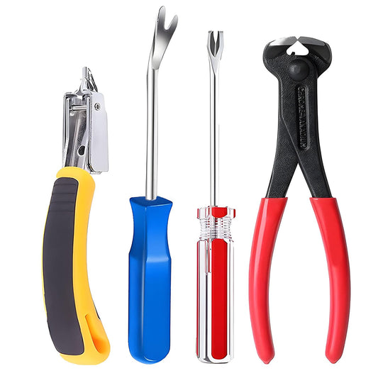 Upholstery Staple Remover Tack Puller Nail Remover Tool Set Nail Puller Plier, Staple Puller, Tack Lifter, Fastener Remover, for Furniture Floor Wall Wooden Case Car Photo Frame (4 pcs)