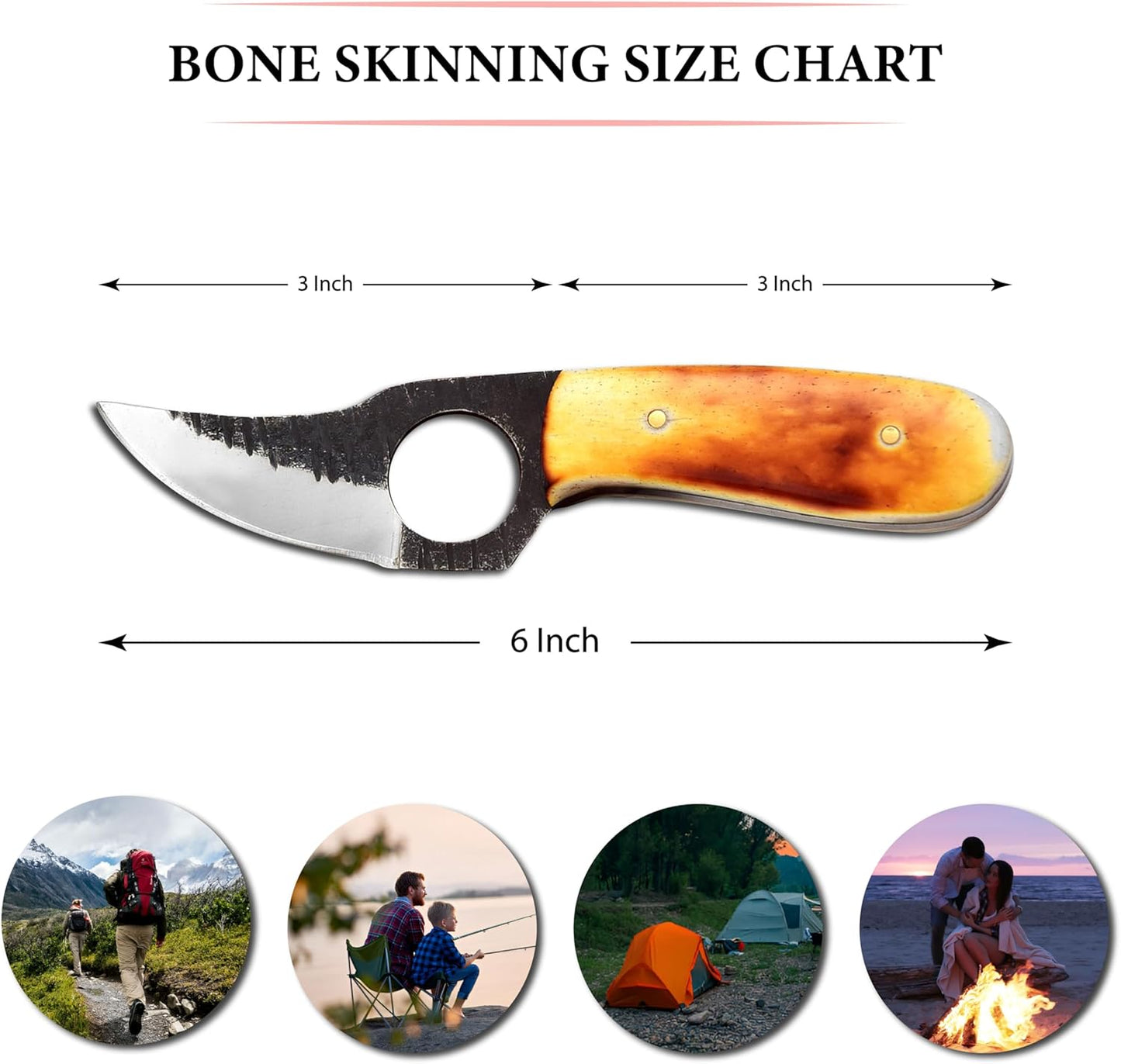 Skinning Knife,Small Hunting Fixed Blade Knife,Damascus Bone Skinning Knife, 3 Inch Blade Outdoors Camping Gear, Fixed Blade Bushcraft Knives,Knife for men