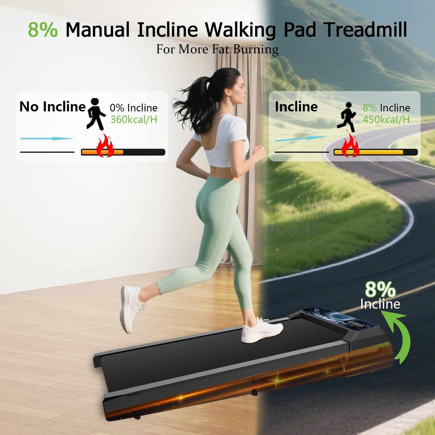 Walking Pad Treadmill with Handle Bar, 2.5 HP Small Treadmills for Home with APP Remote Control, Four New Sports Data Function Analysis, 5.0 Speed Portable Treadmill for Office, Home