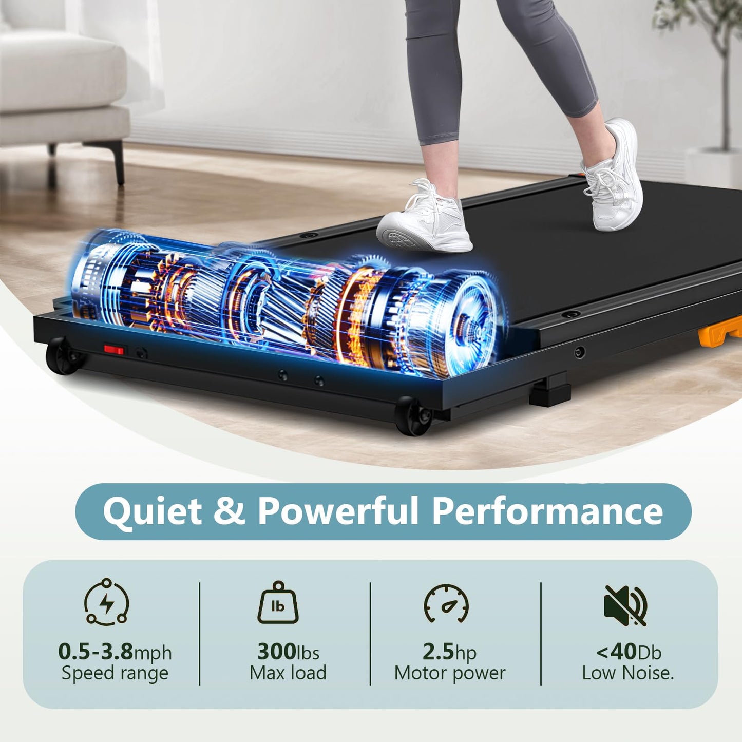 Walking Pad, Under Desk Treadmill for Home, Portable Treadmill 300 lbs Capacity (Black-Timeless)