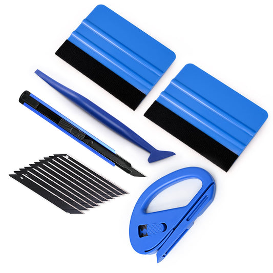 Gomake Vehicle Vinyl Wrap Tool Kit Window Tinting Tool Include 4 Inch Felt Squeegee, Retractable 9mm Utility Knife and Blades, Zippy Vinyl Cutter and Mini Go Corner Squeegee for Car Wrapping