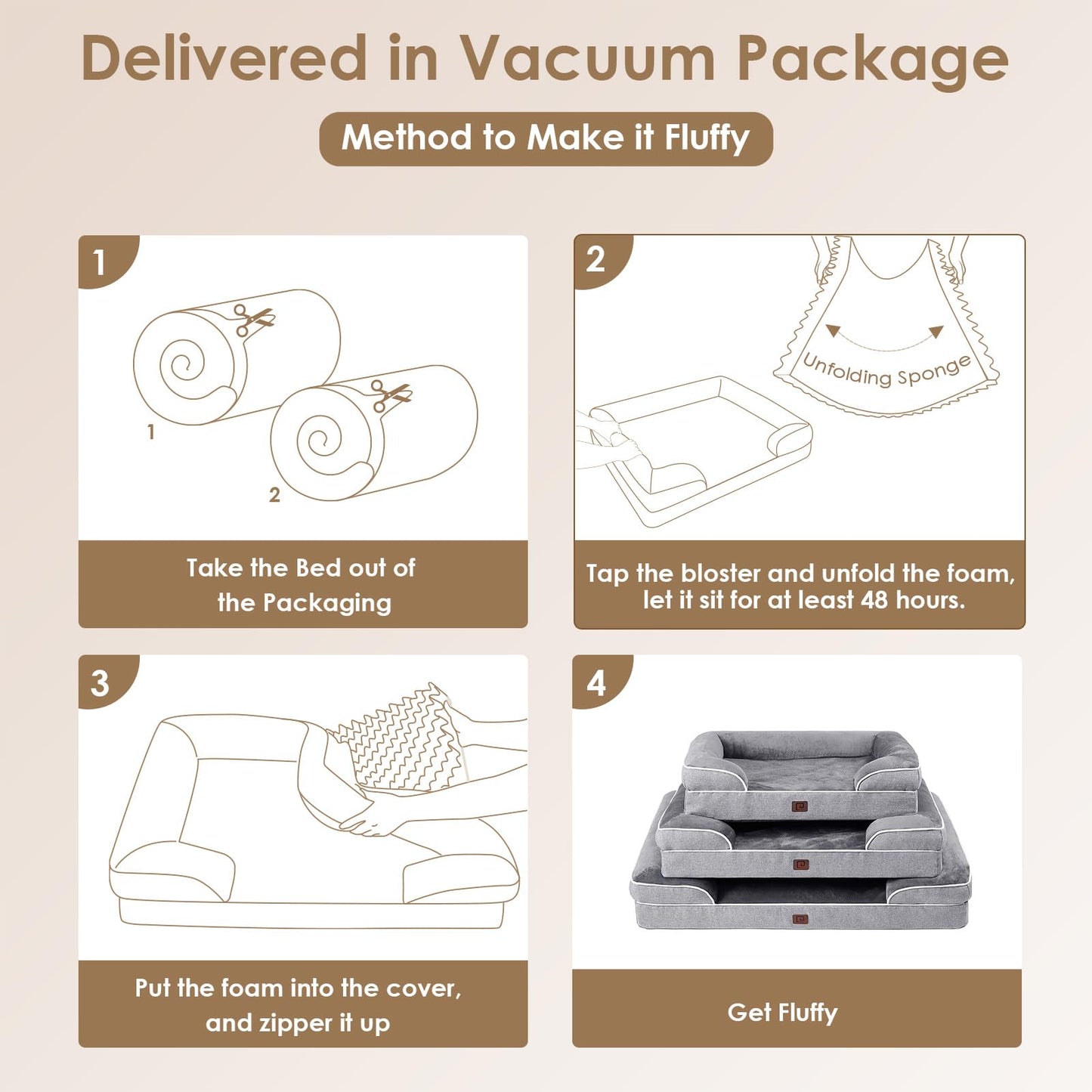 EHEYCIGA Orthopedic Dog Beds for Extra Large Dogs, Waterproof Memory Foam XL Pet Bed with Sides, Non-Slip and Egg-Crate Foam Big Dog Couch Bed with Washable Removable Cover, Grey