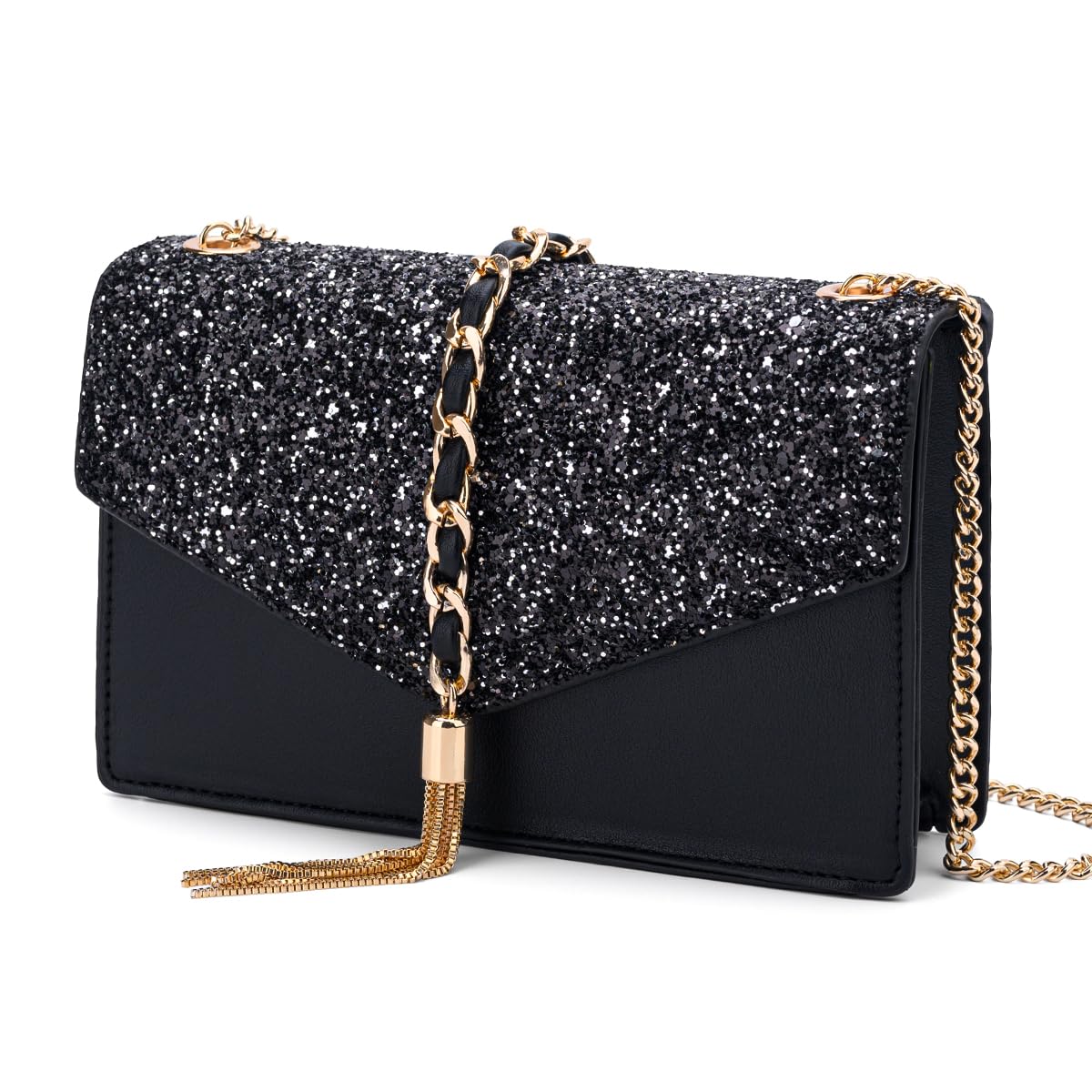 GM LIKKIE Crossbody Clutch Purse for Women, Glitter Evening Bag, Sequin Tassel Wedding Handbag for Party (Black2)
