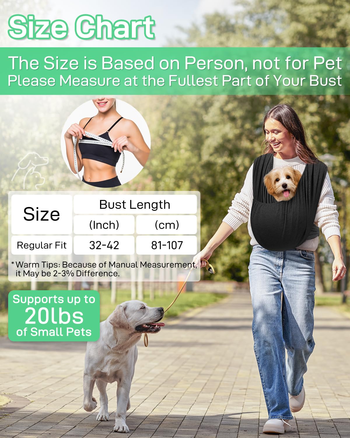 Snqqmtt Dog Sling Swaddle Carrier Small Dog Cat Front Facing Carrier for Chest, Hands Free Puppy Carrying Sling Hold for Small Pet up to 20lbs, Adjustable Size, Reducing Back Stress (Black)