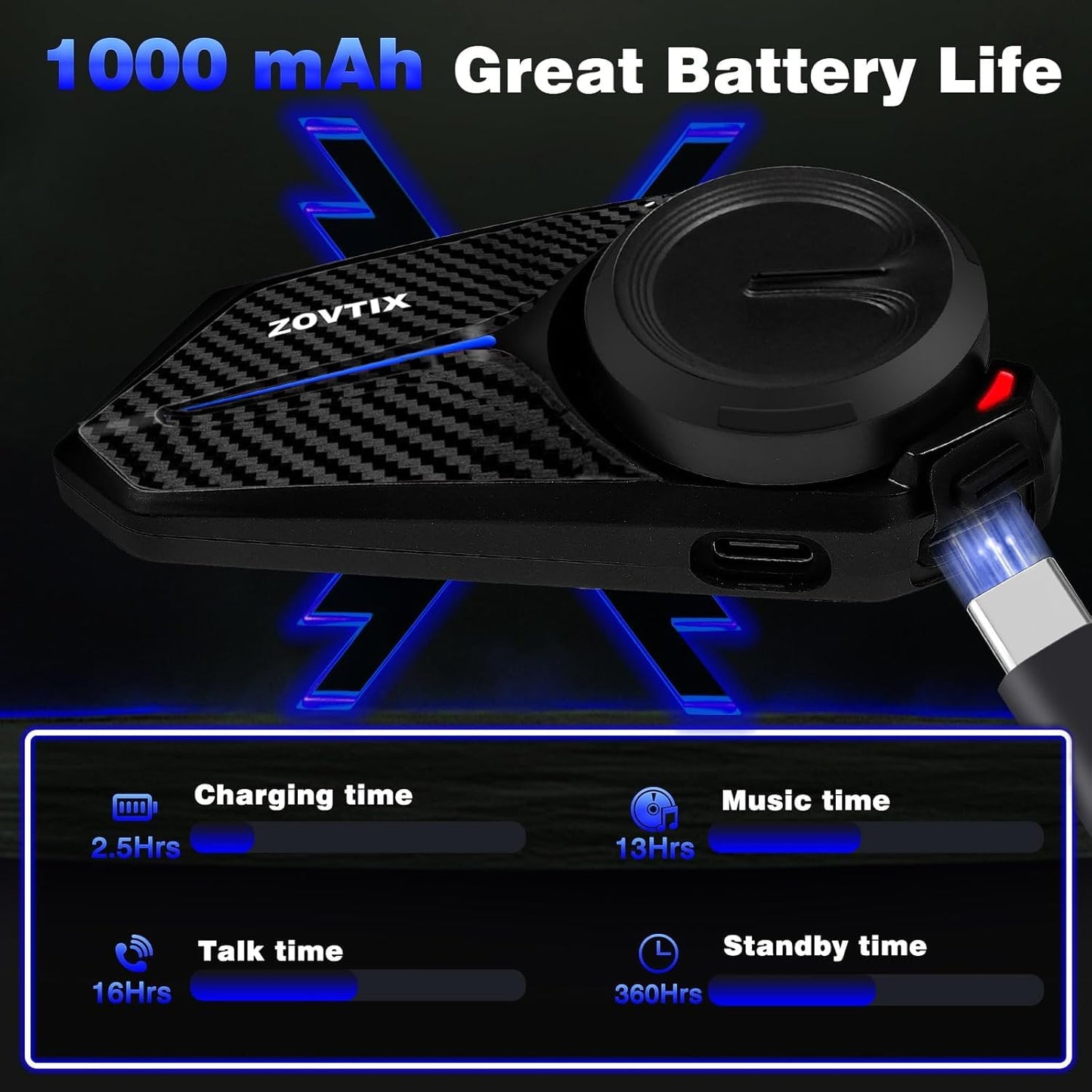 ZOVTIX Motorcycle Helmet Headset, 8 Riders Intercom Headset Communication System Speakers with Music Sharing/HiFi Sound/3 EQ Music Modes/DSP&CVC Noise Cancellation/IP67/FM Radio/Wake up Siri (2 Pack)