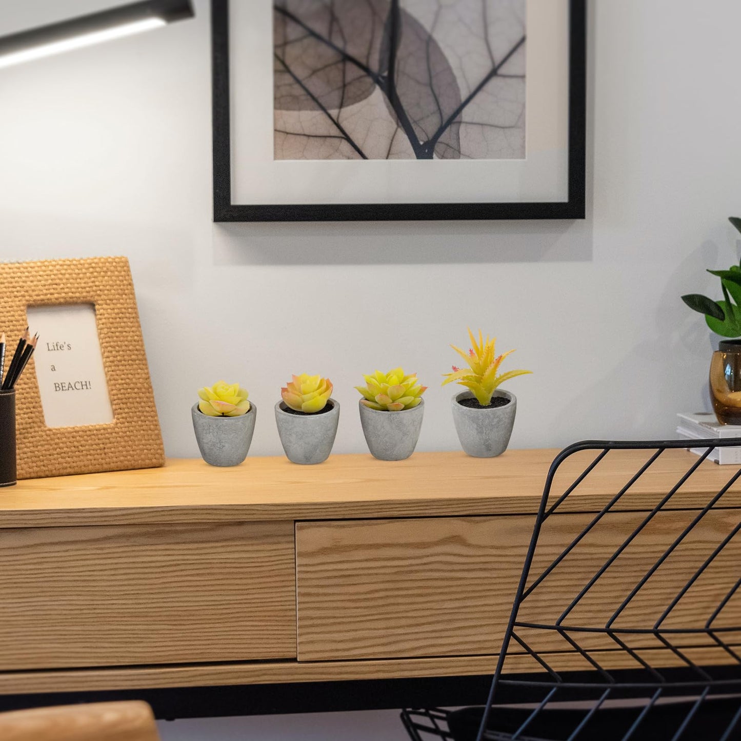 LUZOGA Set of 4 Yellow Fake Succulents, Artificial Small Succulents Plants, Mini Home Decor Small Fake Plants Decor for Office Table Bedroom Kitchen Desk Decor Bathroom Shelf Yellow Decor