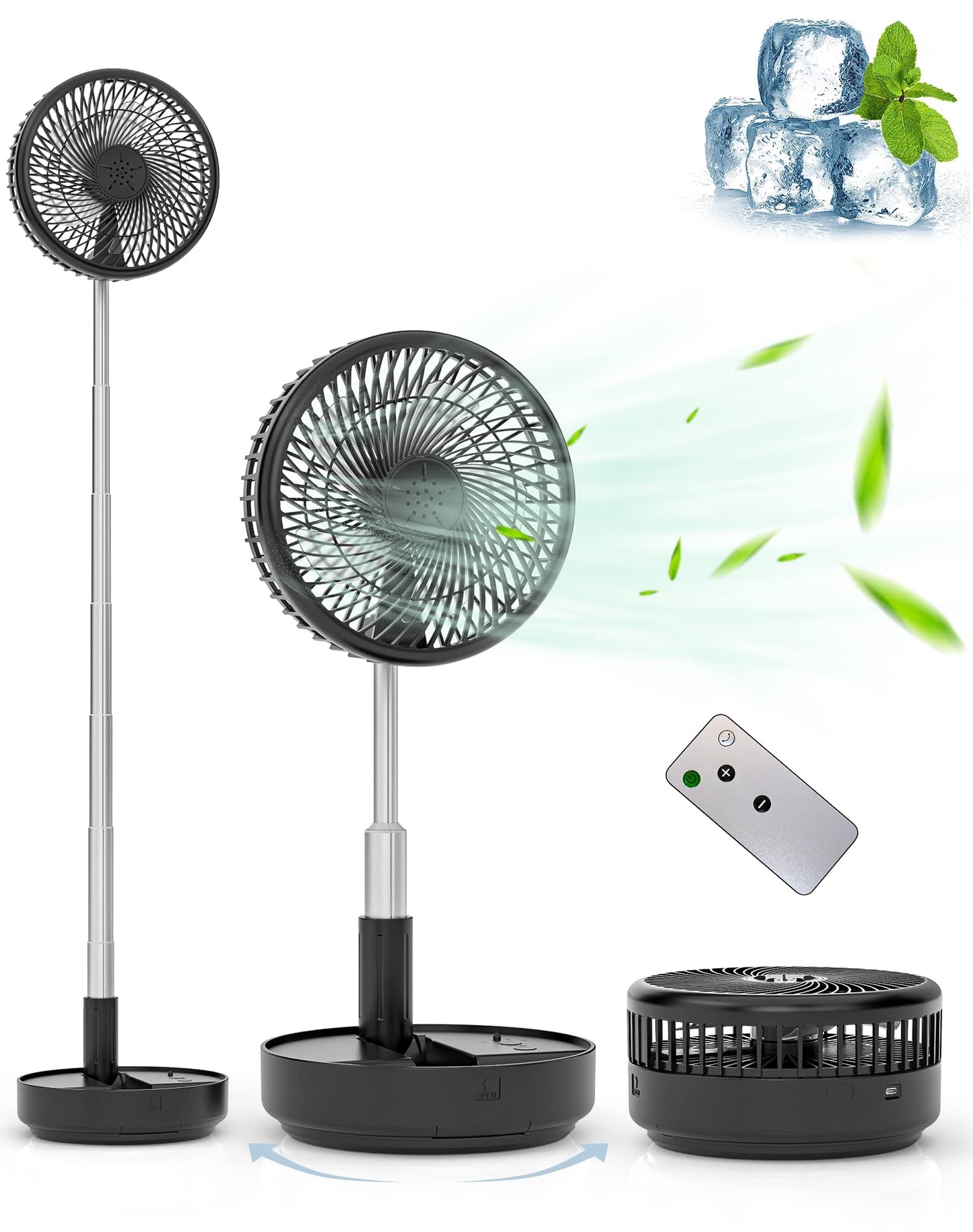 Primevolve Portable Oscillating Standing Fan,Rechargeable Battery Operated USB Floor Table Desk Fan with Remote, Bedroom Camping Travel Fans Black 7.7"