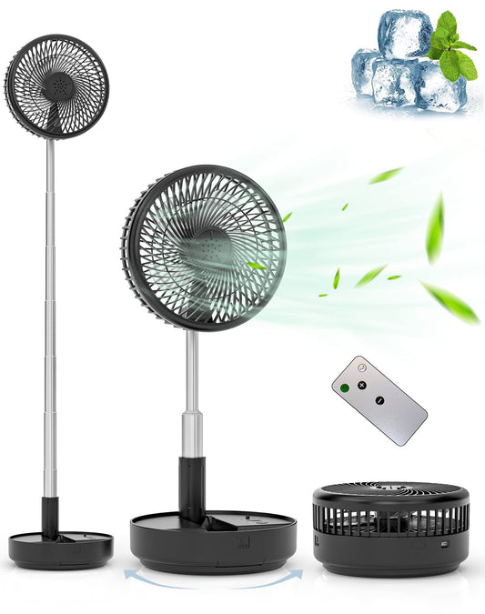 Primevolve Portable Oscillating Standing Fan,Rechargeable Battery Operated USB Floor Table Desk Fan with Remote, Bedroom Camping Travel Fans Black 7.7"
