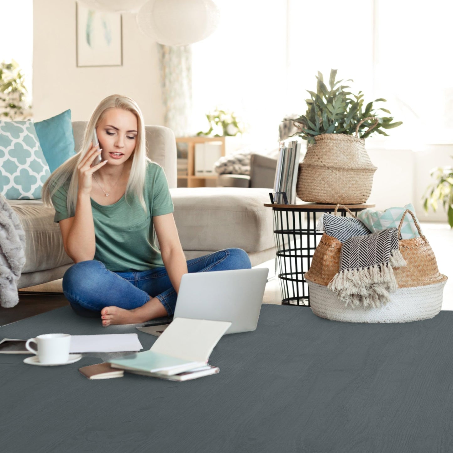 Forest Floor Farmhouse 3/8 Inch Thick Printed Foam Tiles, Premium Wood Grain Interlocking Foam Floor Mats, Anti-Fatigue Flooring – Stylish Flooring Solution, Countryside Flagstone, 100 Sq Ft