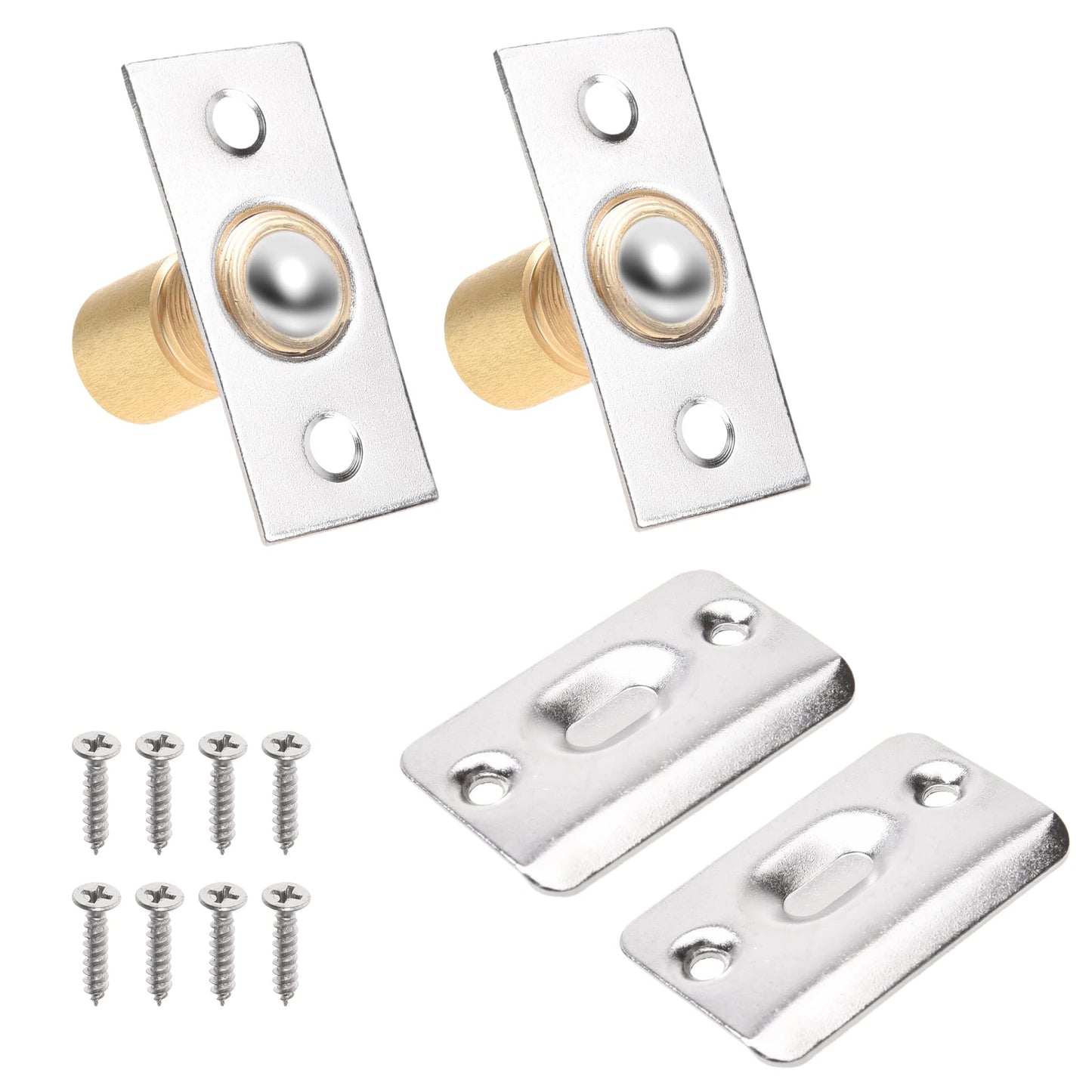 Eco-Fused Adjustable Door Ball Catch - Brushed Nickel Ball Bearing Hardware with Spring - Compatible with Most Doors - Closets, Kitchen, French Door, Cabinets.