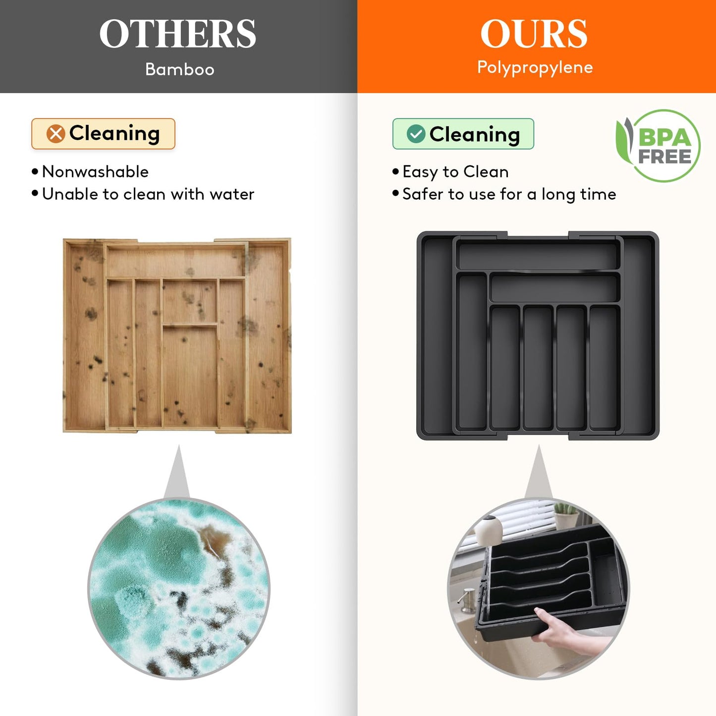 Lifewit Silverware Drawer Organizer, Expandable Utensil Organizer for Kitchen Drawers, Adjustable Cutlery and Flatware Tray, Plastic Spoons Forks Knives Holder Storage Dividers, Large, Black