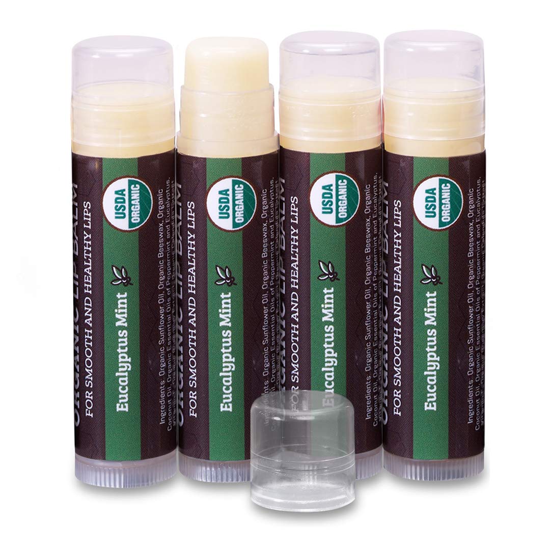 Earth's Daughter USDA Organic Lip Balm 6-Pack - Fruit Flavors, Beeswax, Coconut Oil, Vitamin E - Best Lip Repair Chapstick for Dry Cracked Lips - Moisturizing Lip Care
