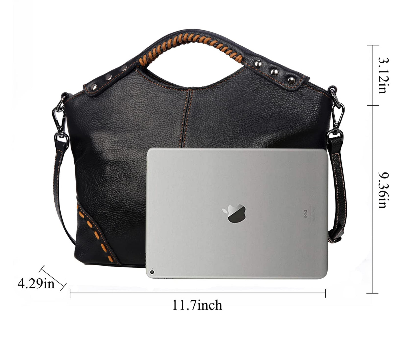 HESHE Leather Purses and Handbags for Women Retro Crossbody Bags Satchel Hobo Purse Ladies Shoulder Bags Cross Body Bag Designer Tote (Black)