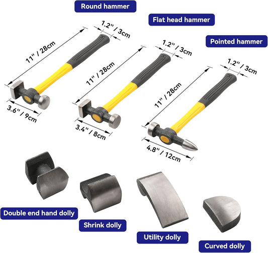 HFS(R) 7 Pcs Set Auto Body Fender Repair Tool Hammer Dolly Set