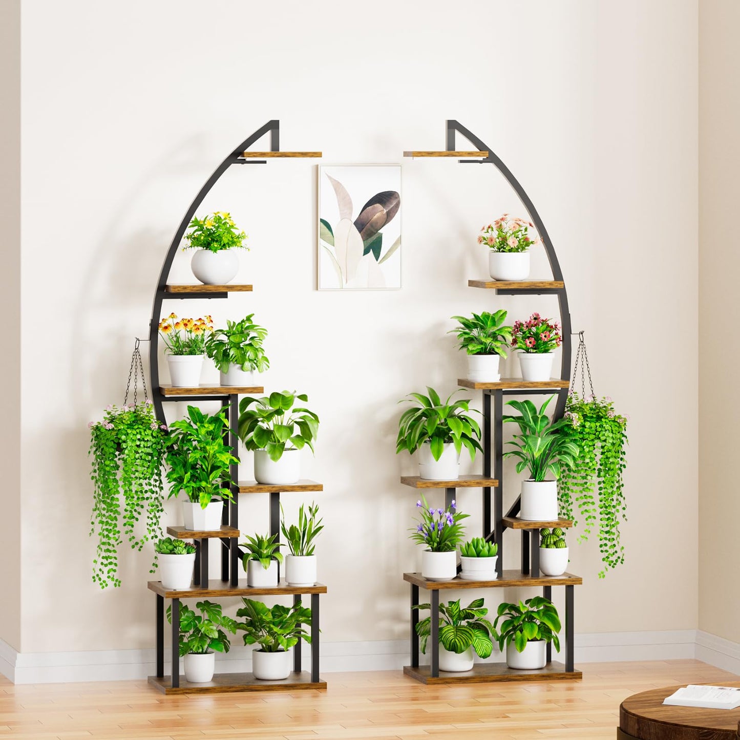 Plant Stand Indoor with Grow Lights: Large Plant Shelf for Multiple Plants, 2 Pack Plant Shelves 7 Tiered, Lighted Corner Flower Stands Half Moon, Black Plant Holders Indoor Tall for Living Room Patio