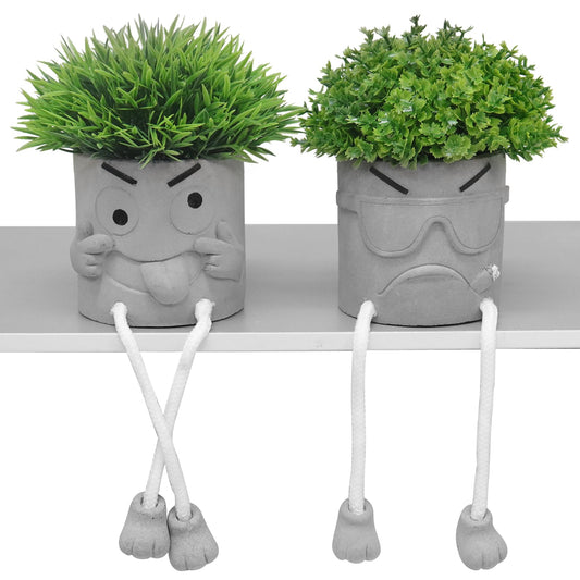 MAKHOT 2 Pack Cute Artificial Succulent Plants with Gray Flower Pots, Fake Plants Succulent Window Sill Decor for Gift Choice, Mini Potted Succulents for Desk Shelf Bathroom Decoration