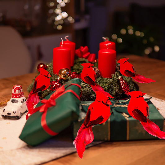 YCHTEWY-Cardinal Clip On Christmas Tree Ornament Decorations - Red Feathers Set of 12 Pieces Each is 4.5" Lon…
