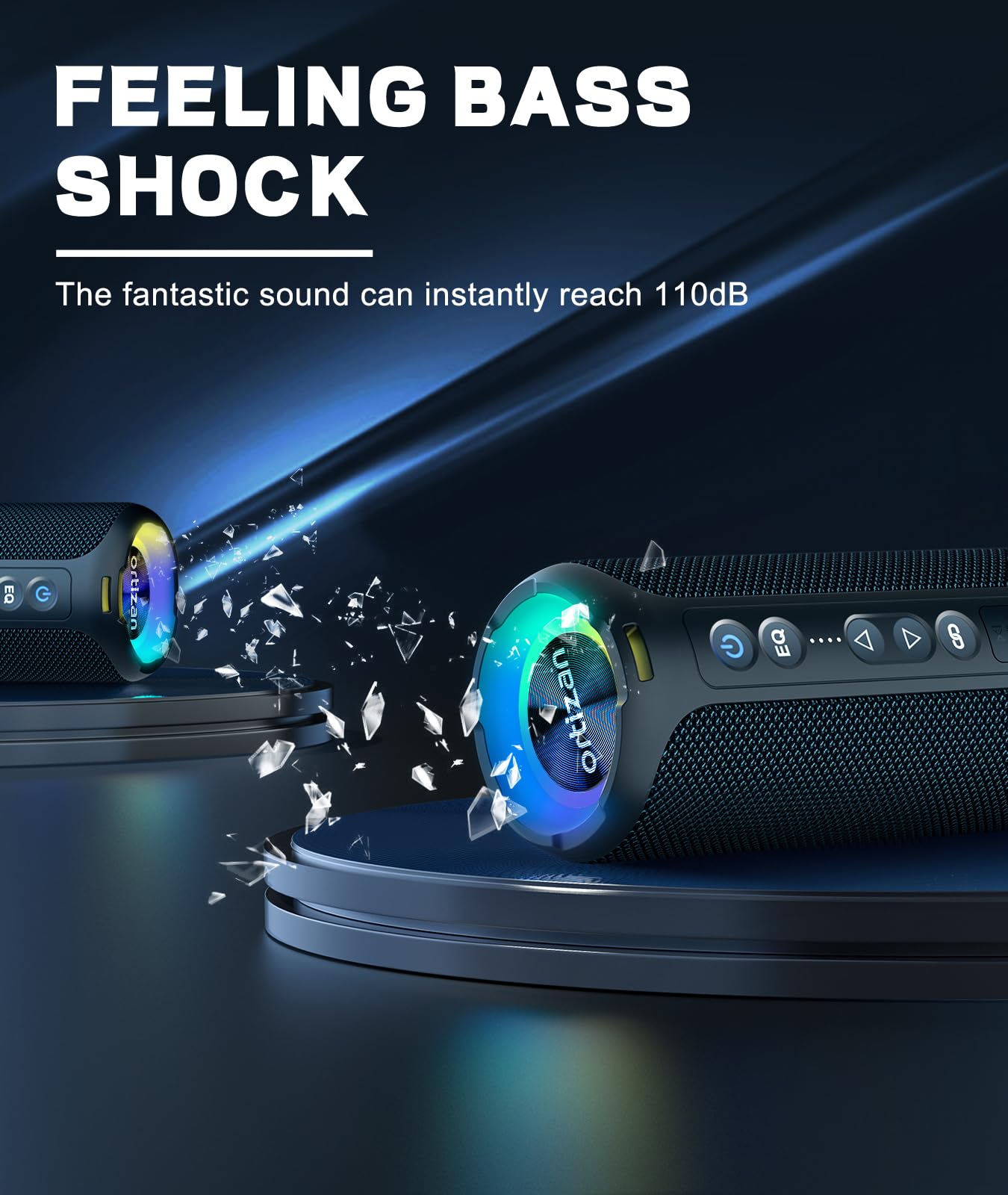 Ortizan Bluetooth Speakers, Portable Wireless Stereo Speaker - IPX7 Waterproof, 40W Loud Sound, Dual Pairing, Deep Bass, LED Light, Bluetooth 5.3, for Home/Shower/Outdoor/Beach, Gifts for Adult, Navy