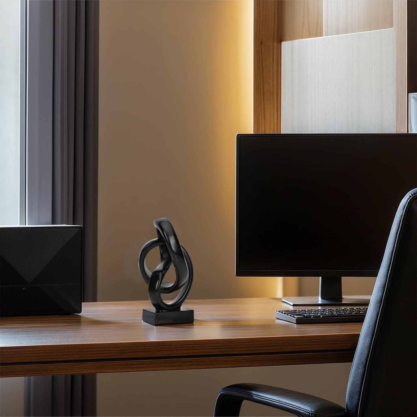 DOVDOV Abstract Black Knot Statue, Geometric Decor, Living Room Coffee Table Bookshelf countertop Black Decor, Office Coffee Table entryway Desktop Decor.