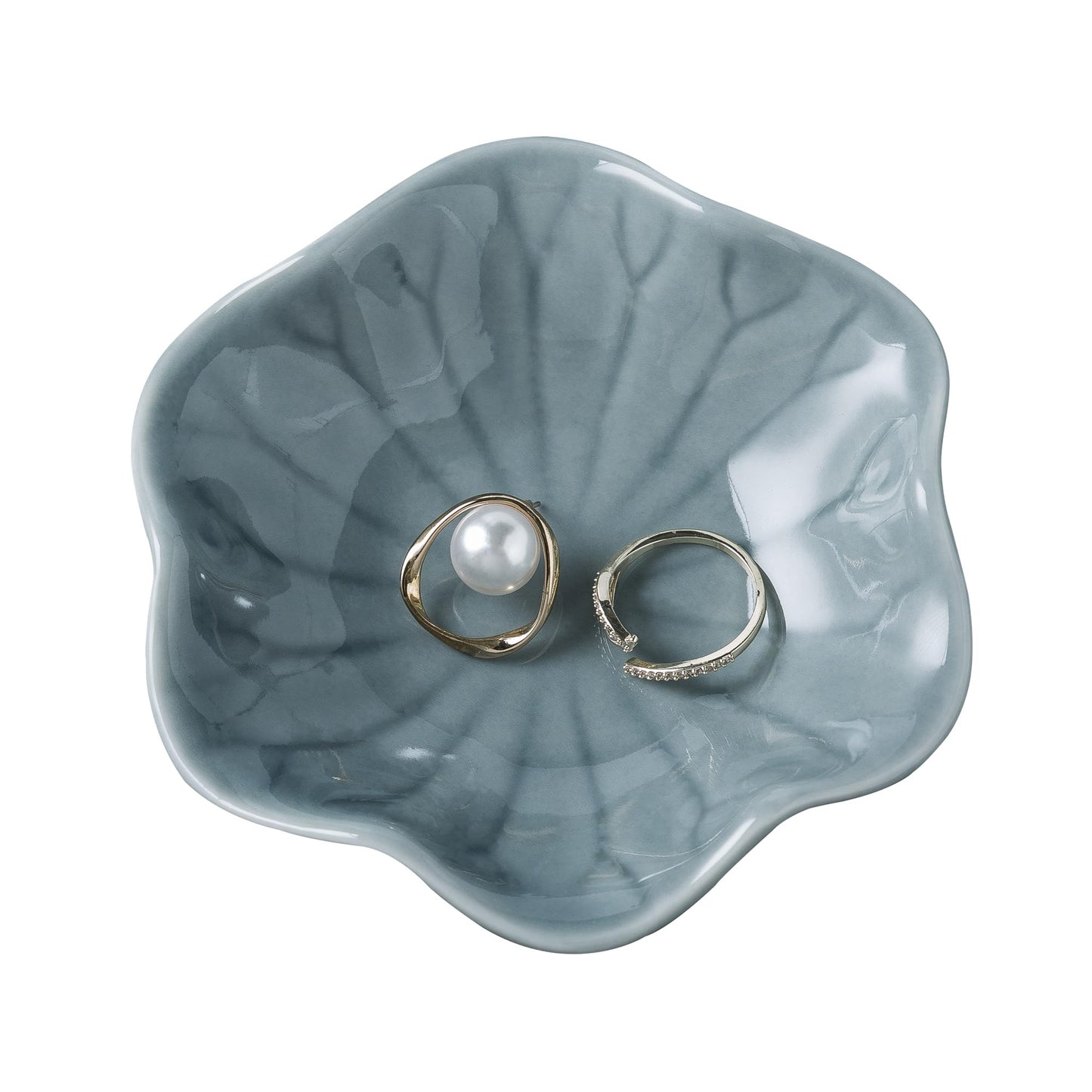 Jewelry Dish Tray, Ring Dish, Ceramic Trinket Tray, Key Bowl, Decorative Plate for Earrings Necklaces Watch, for Friends Sisters Daughter Mother (Leaf Blue)