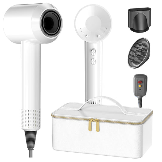 Hair Dryer with Carry Case, 160000 RPM Professional High-Speed Blow Dryer 200 Millions Negative Ionic Care Hair Dryer for Fast Drying, Low Noise Hairdryer, Travel with Magnetic Diffuser&Nozzle, White