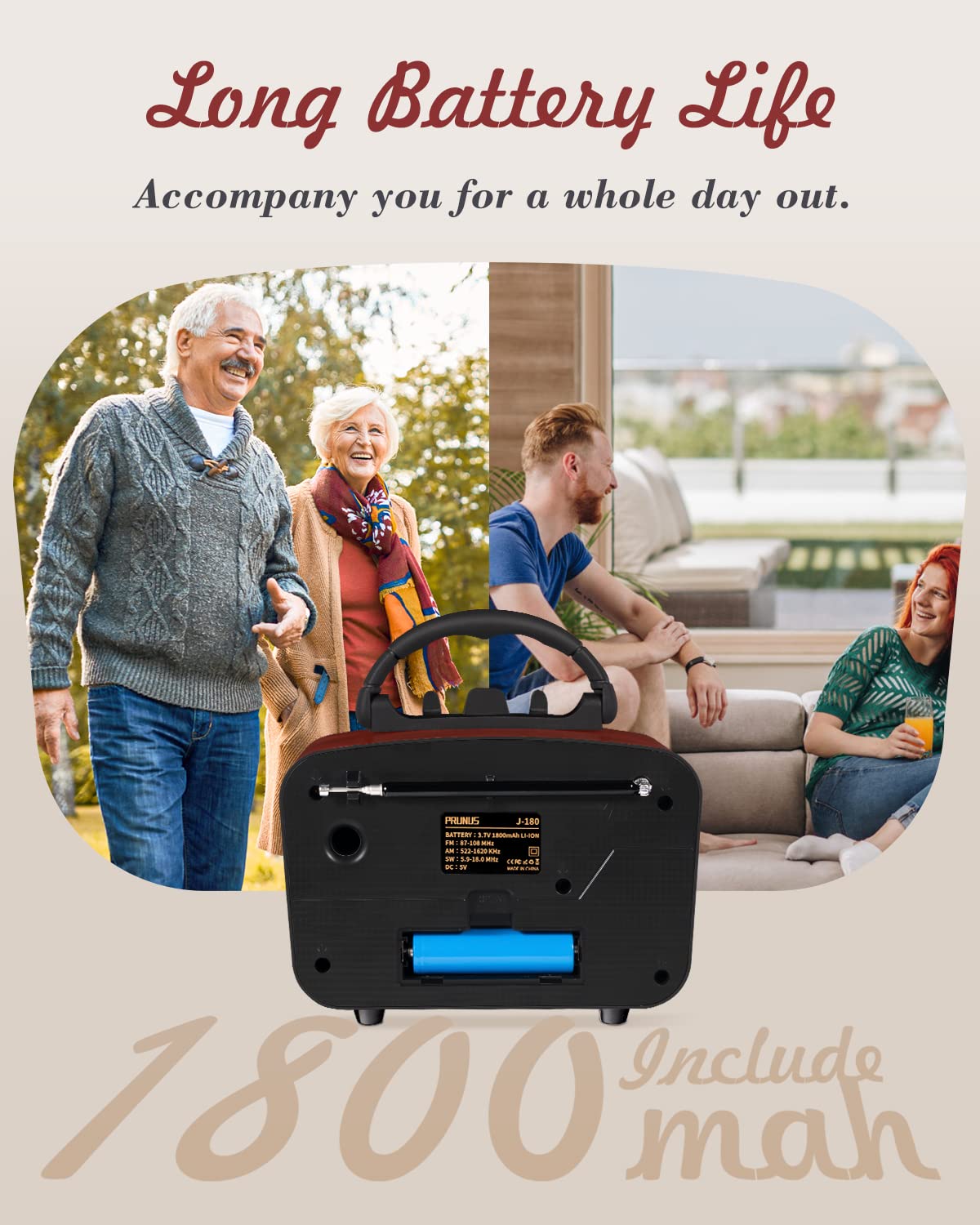 PRUNUS J-180 Vintage Retro Radio Bluetooth Speaker with Stereo Sound, AM FM Radio Portable with Loud Volume, BT5.0, TF Card & MP3 Player, Rechargeable Speaker