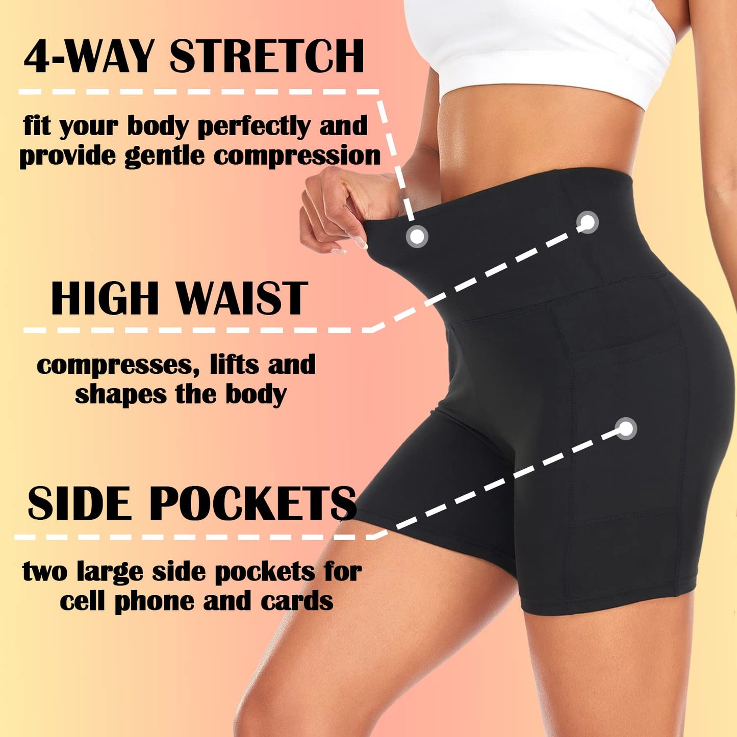 FULLSOFT 4 Pack Biker Shorts for Women – 5" High Waist Tummy Control Workout Yoga Running Compression Exercise Shorts with Pockets(4 Pack Black/Black/Black/Black,Small-Medium)