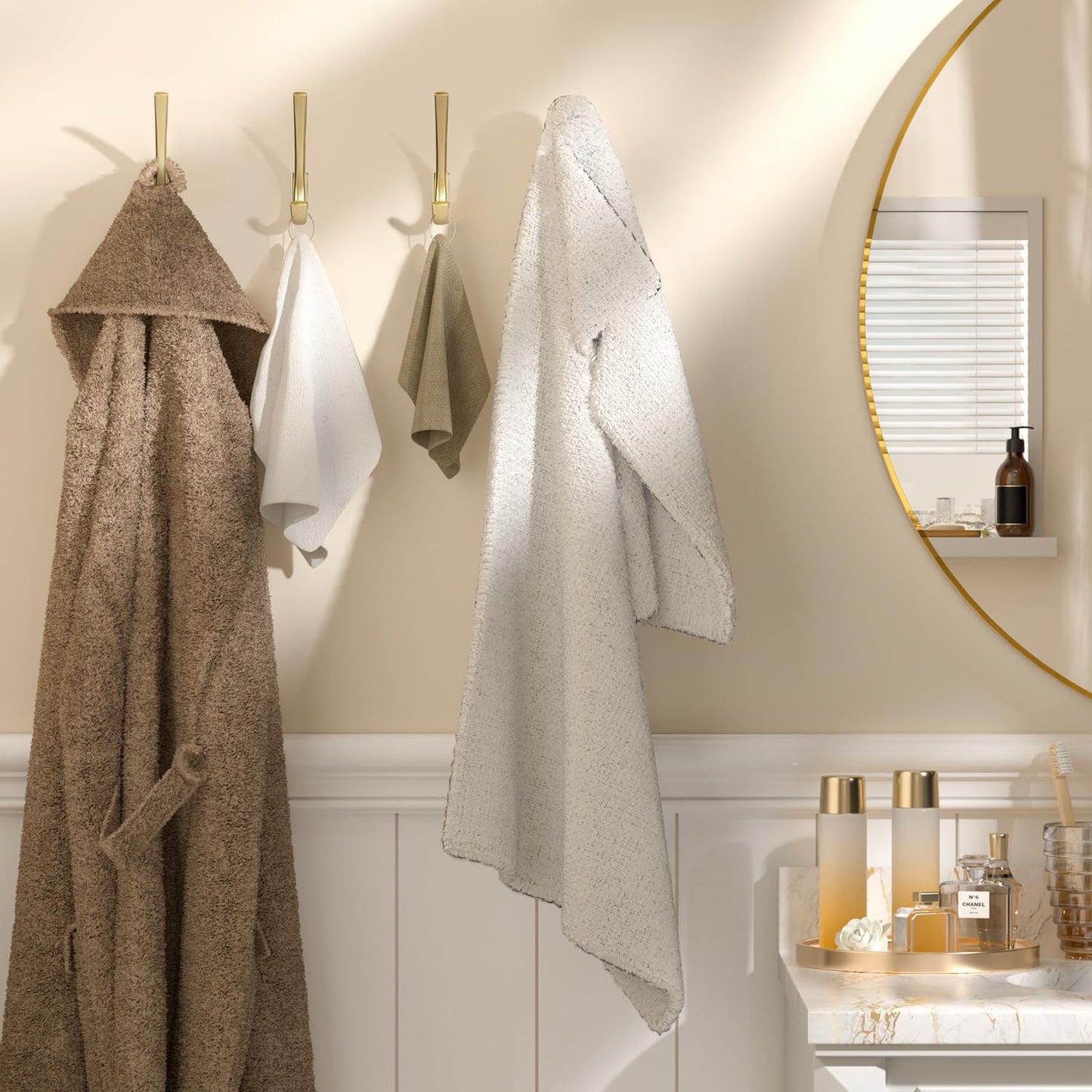 JCHOUS Heavy Duty Wall Hooks, 5.7 Inch Large Coat Hooks, 6 Packs Gold Towel Hooks for Hanging in Bathroom, Bedroom, Entryway, Kitchen, etc