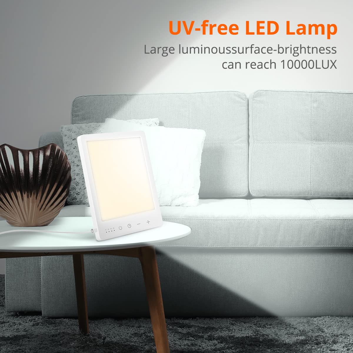 EasyHome Light Therapy Sun Lamp 10000 Lux LED Energy with 10 Adjustable Brightness Dual Color Temperature Adjustment White Warm Light 4 Timer and Memory Function