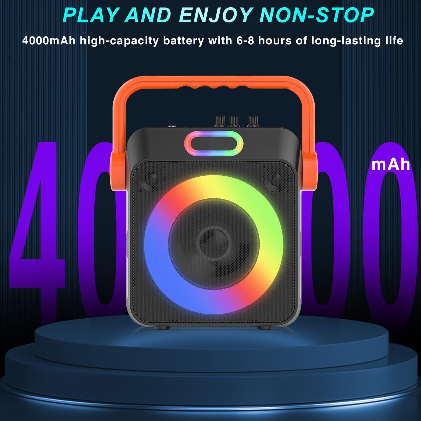 DFTRT Karaoke Machine with Two Wireless Microphones, Portable Karaoke Machine for Adults & Kids, Bluetooth Speaker with Bass/Treble Adjustment, PA System, LED Lights, Supports TF/USB, AUX in, FM, TWS