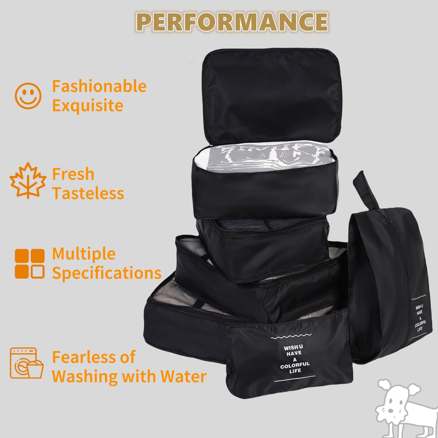 Packing Cubes Storage Luggage Organizers Bags 9 set for Travel Clothing Classification Storage Bag (Black, 9 Pieces)