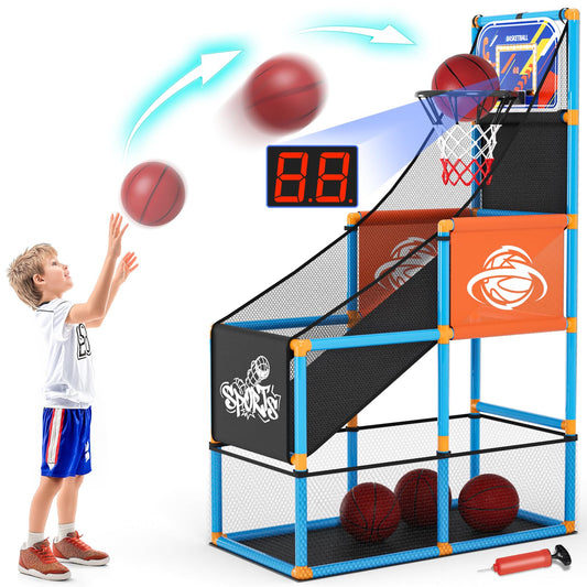Arcade Basketball Game Set Boy Toys: Indoor Basketball Hoop with 4 Balls Outdoor Sports Toy for Kids 3-12 Years Old Adjustable Height with Air Pump Ideal Easter Birthday Gifts for Boys Girls Teens