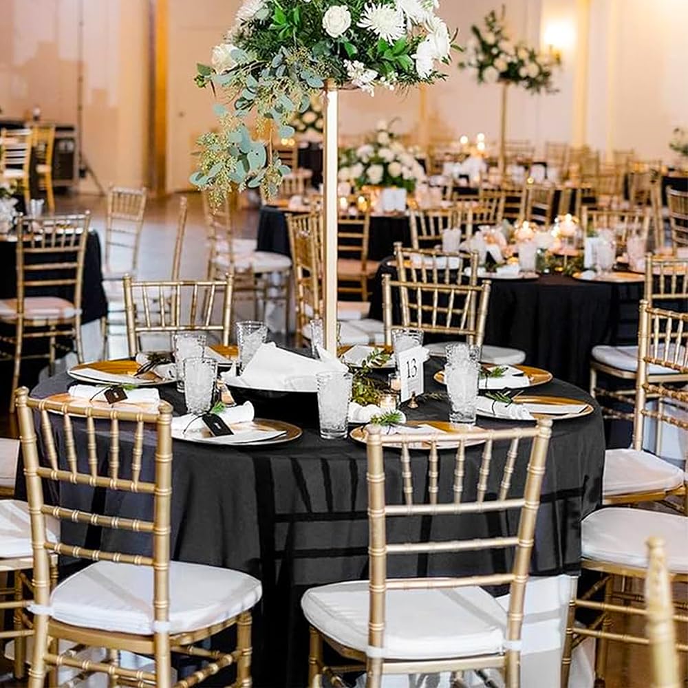 2 Pack Black Round Tablecloths, 120 Inch Stain Resistant and Wrinkle Polyester Fabric Washable Table Clothes Cover for Kitchen Dining, Wedding, Reception Banquet, Birthday Party, Buffet Restaurant