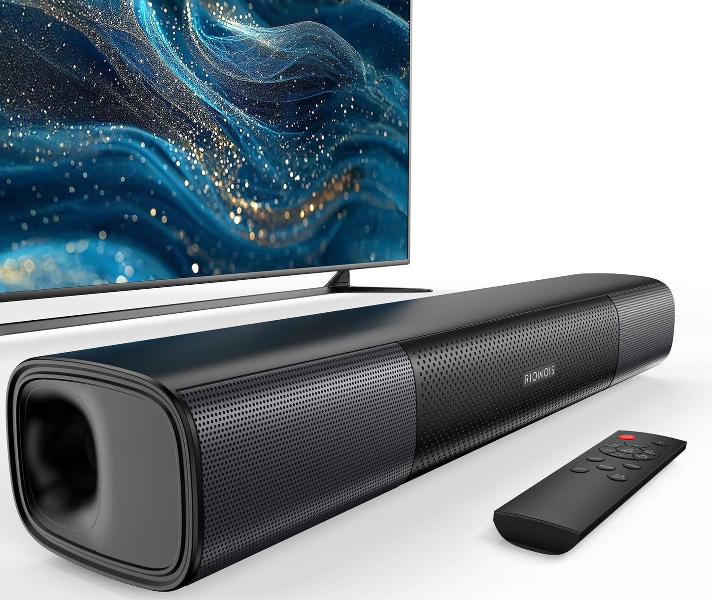 RIOWOIS Sound Bar for Smart TV, Bass Boost and Crisp Vocals,Bluetooth Soundbar for TV/PC/Gaming/Projectors,Optical/AUX/Wall Mount,17inch