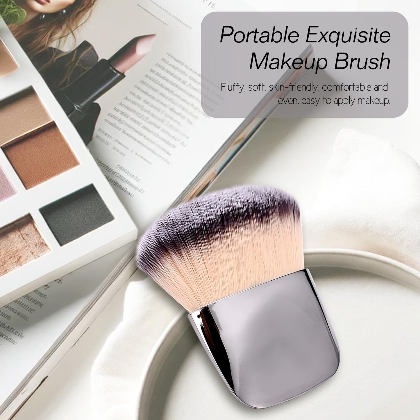 Jaasuee Makeup Brushes Set, Mini Multi-functional Loose Powder and Blush Brush, Portable Soft Hair Beauty Tool (Silver)