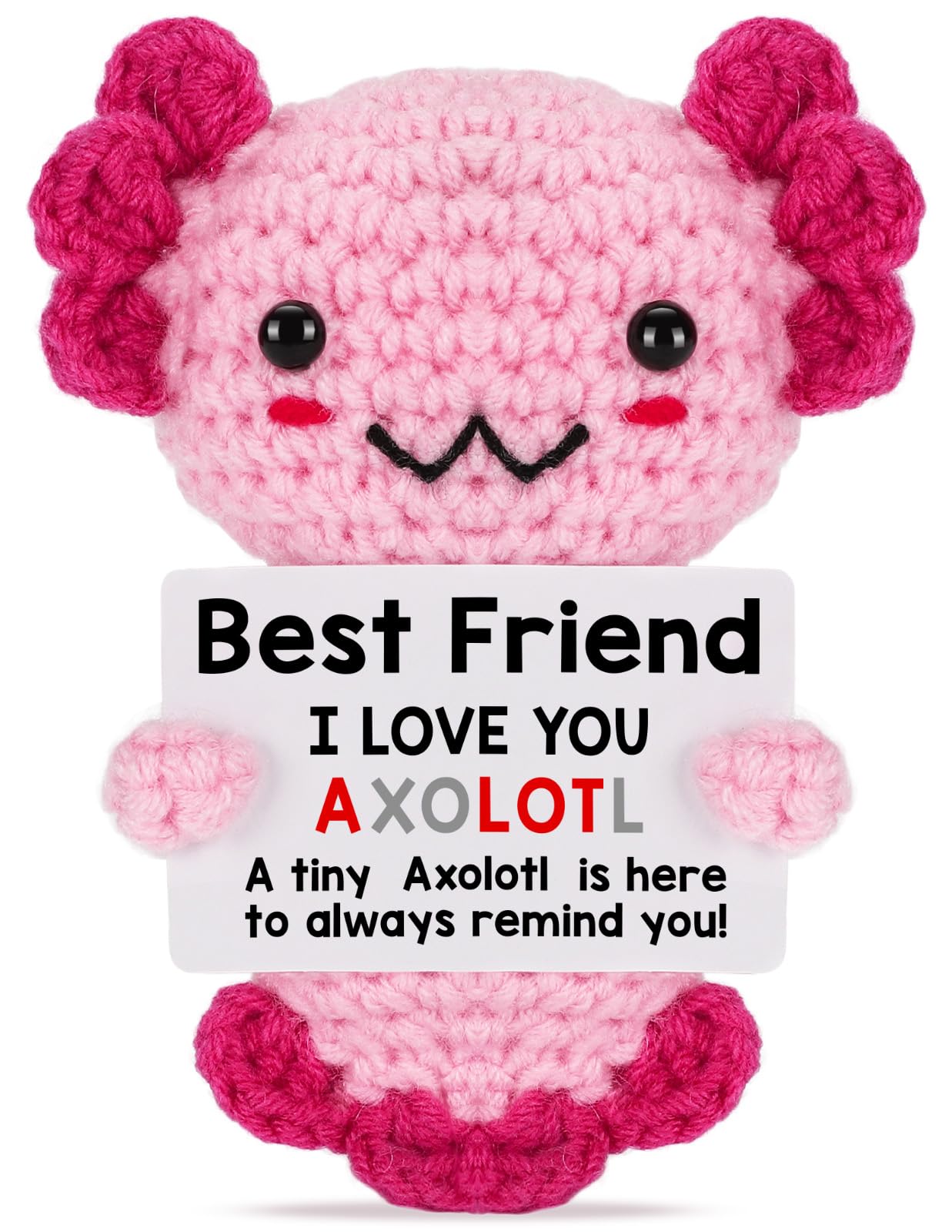 Positive Crochet Animal Axolotl, Handmade Emotional Support Plush Teen Girl Gifts Trendy Stuff, Gifts for 5 6 7 8 9 10 11 12 Year Old Girl Birthday Christmas Stocking Stuffers