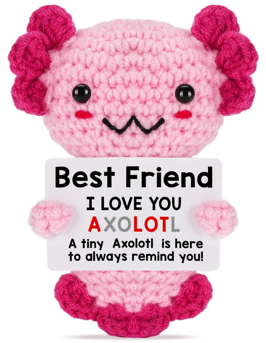 Positive Crochet Animal Axolotl, Handmade Emotional Support Plush Teen Girl Gifts Trendy Stuff, Gifts for 5 6 7 8 9 10 11 12 Year Old Girl Birthday Christmas Stocking Stuffers