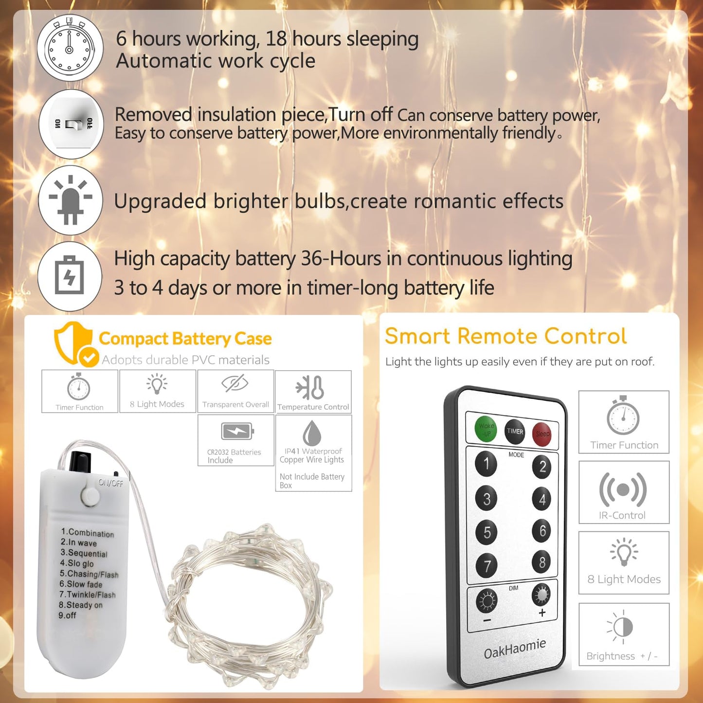 6 Pack Fairy Lights Battery Operated with Timer 2PCS Remote 6.5ft 20LED Warm White Twinkle Lights Waterproof Silver Wire Fireflies Lights DIY Mason Jar Wedding Party Christmas Centerpiece Table Deco