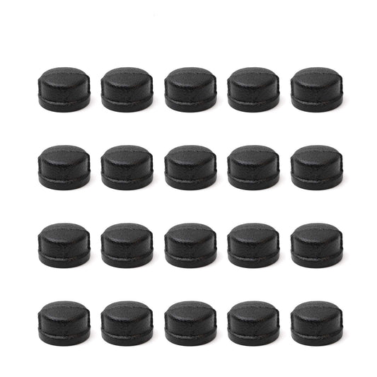 TZH 20 Pack 1" Black Malleable Iron Cast Pipe Caps for Steam-Punk Vintage Shelf Bracket DIY Plumbing Pipe Decor Furniture