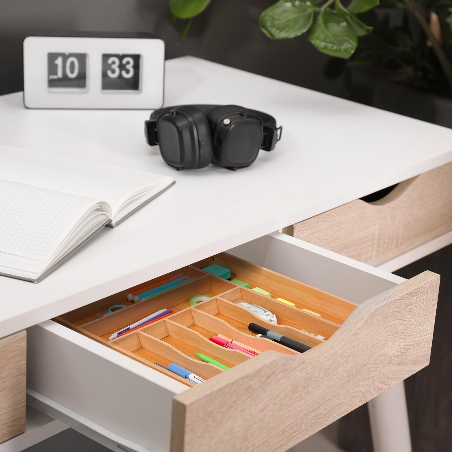 oridom Large Premium Bamboo Silverware Organizer - Expandable Drawer Organizer & Utensil Organizer - 17"x19.7" Cutlery Tray with Dividers for Kitchen Utensils and Flatware (7-9 Slots) (Natural)