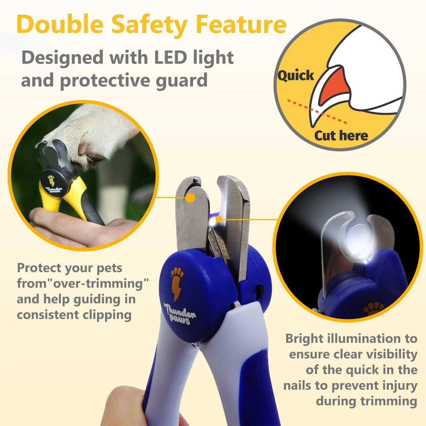 Thunderpaws LED Dog Nail Clippers with Light, Trimmers with Protective Guard, Quick Sensor, Safety Lock and Nail File - Suitable for Large and Small Dogs & Cats (Blue, LED)
