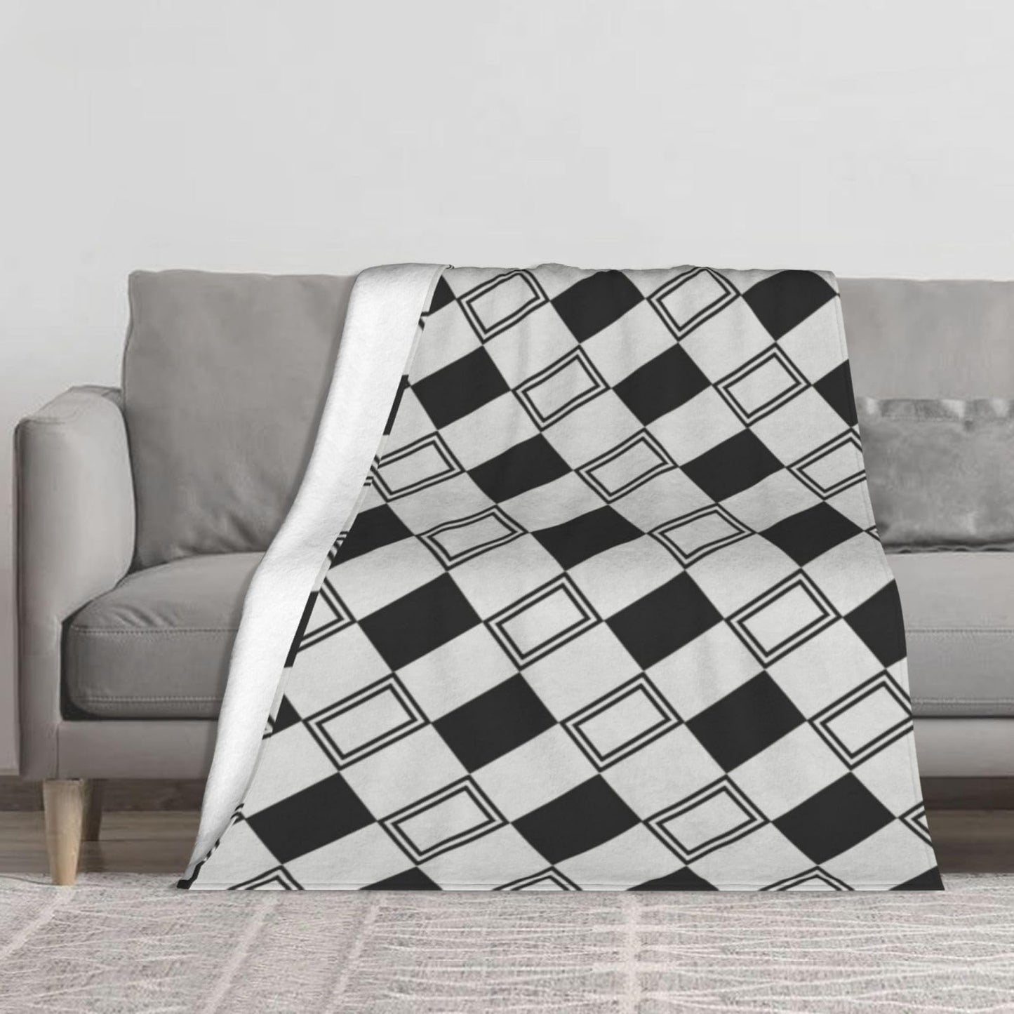 Coipdfty Checkered Blanket Plaid Throw Blanket Soft Cozy Flannel Blanket for Couch Bed (Black Oblique Rectangles, Throw 50"x60")