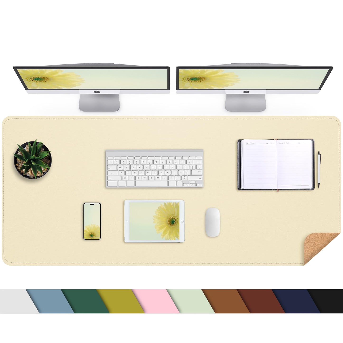 Large Desk Mat 47.2" x 17" Leather Desk Pad Protector with Natural Cork & PU Leather, Non-Slip Office Desk Mat, Large Mouse Pad, Waterproof Desk Blotter pad for Office&Home(Black)