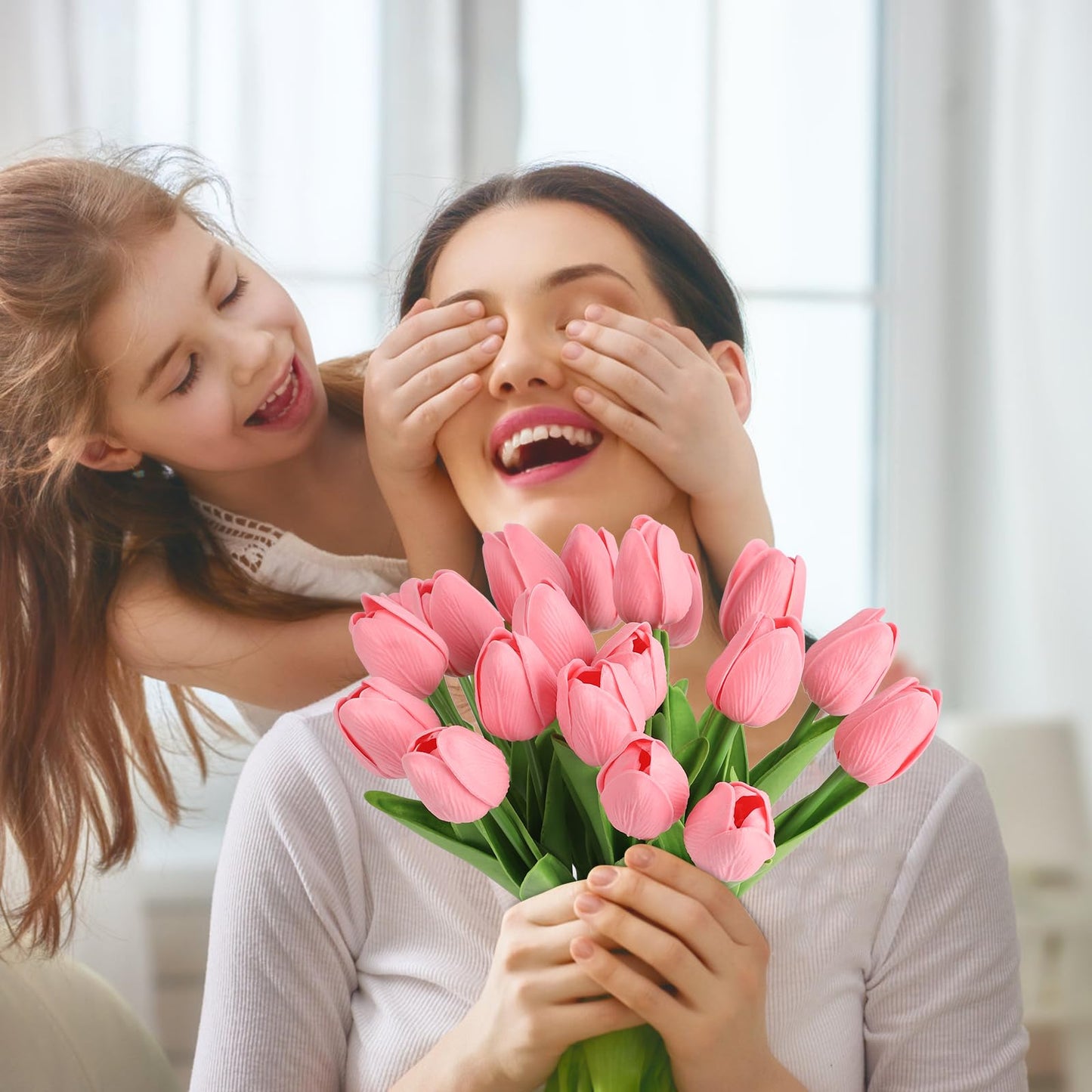 MACTING 30 PCS Artificial Tulip Flowers 13.7" Real Touch Fake PU Tulips Bouquet Faux Pink Flowers for Floral Arrangements Table Centerpieces Kitchen Home Indoor Outdoor Summer Decorations