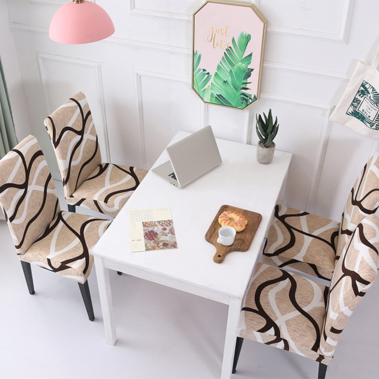 HZDHCLH Chair Covers for Dining Room Set of 4,Stretch Spandex Parsons Chair Slipcovers,Washable Anti-dust Chair Seat Covers for Kitchen,Wedding,Party (Beige, 4 Pack)