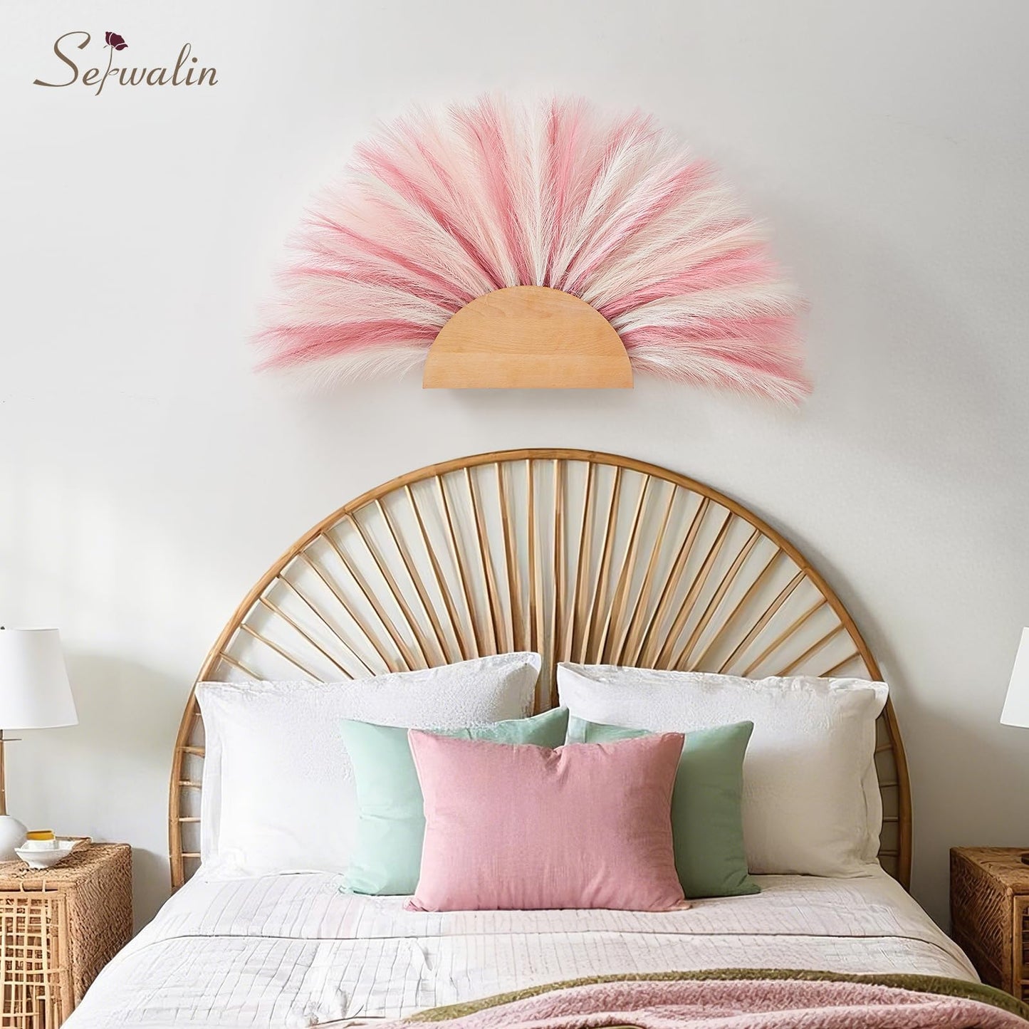 Serwalin 60 Pcs Pink Pampas Grass Decor, 17.7" Faux Pampas Grass, Short Artificial Fluffy Pompas Grass Vase Filler Flower Arrangement for Boho Home Wedding Living Room Wall Party Decoration