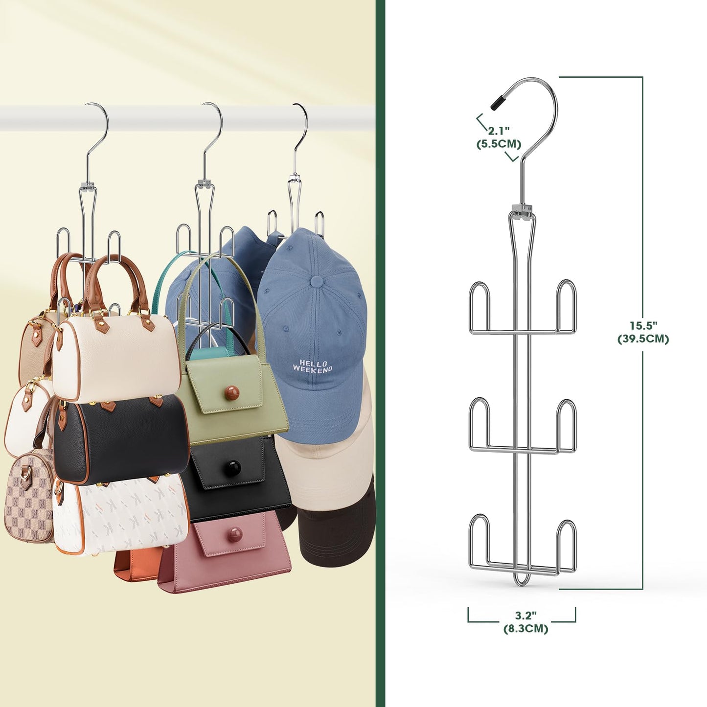 Ulimart Purse Hanger 2 Pack,Purse Organizer for Closet,Rotatable Metal Bag Organizer,Purse Holder for Handbags,Belts,Scarves,Tote,Baseball Hats,Backpacks(Silver)