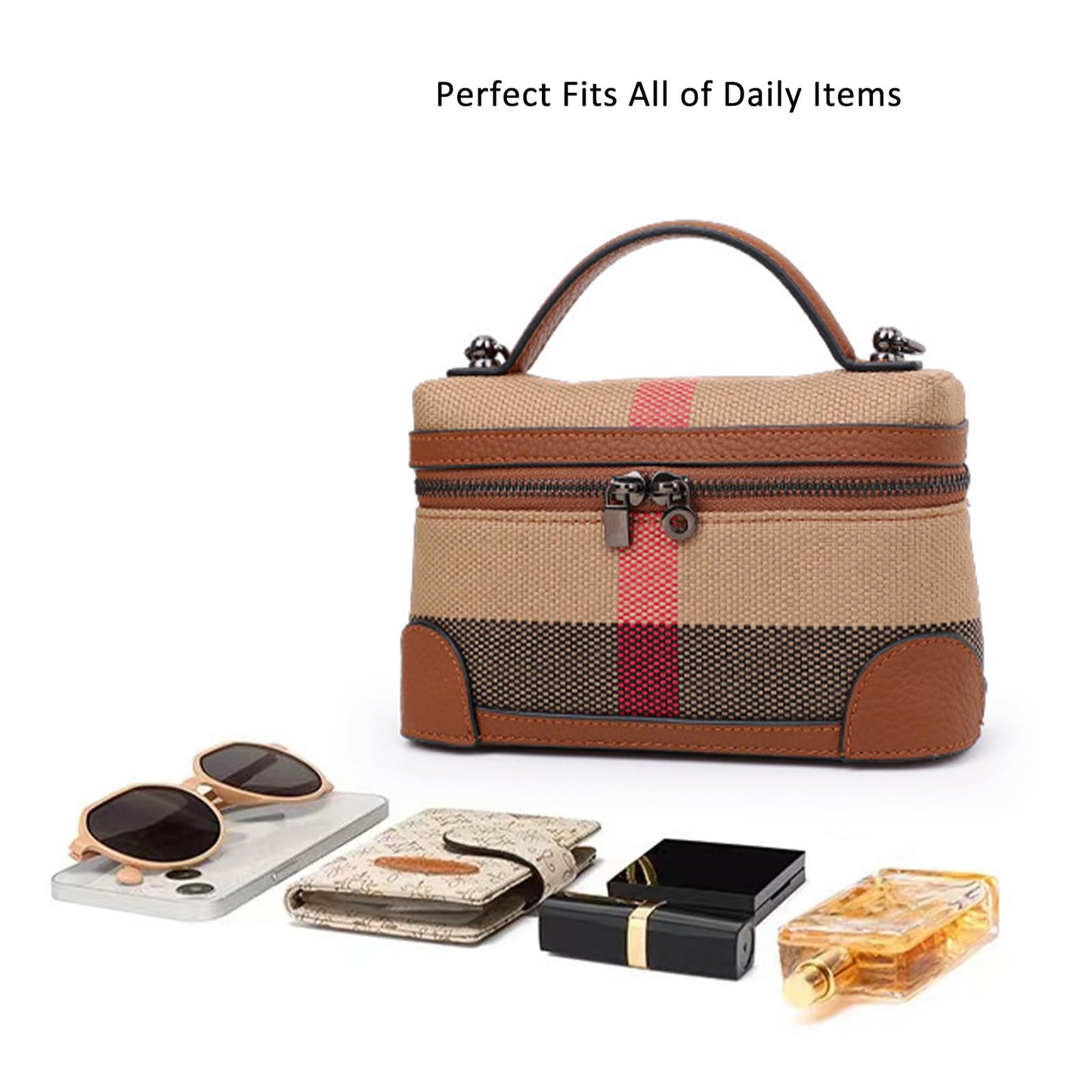 Rejolly Crossbody Bag for Women Pouch Top-Handle Leather Bag Designer Shoulder Handbag Quiet Luxury Trendy Purse (Stripe Canvas Brown)