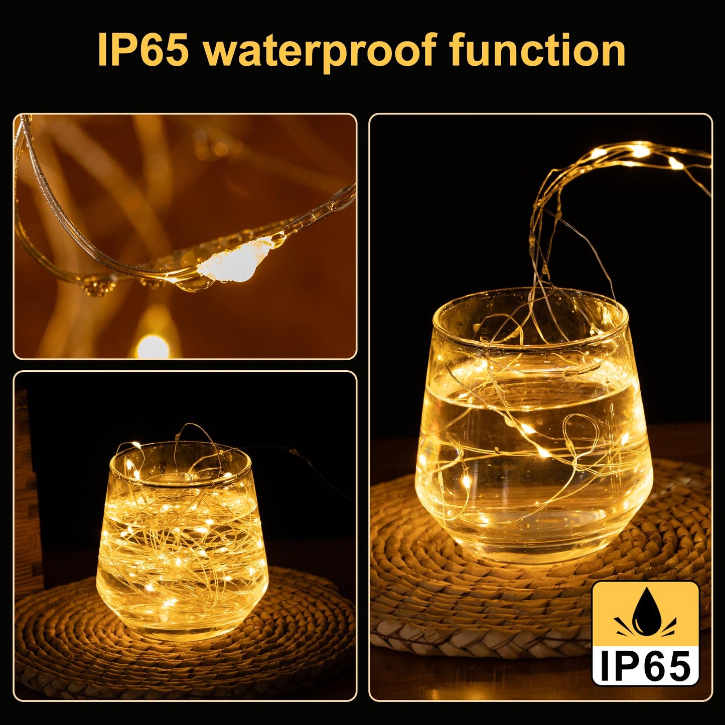 YPHSOL Fairy Lights Battery Operated String Lights 16.4ft 50LED Flashing and Constant Light Waterproof Silver Wire for Christmas DIY Party Bedroom Wedding (Warm White, 2 Pack)