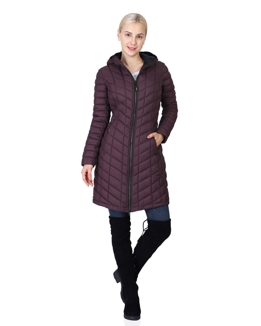 Outdoor Ventures Women's Lightweight Warm Winter Long Puffer Coat with Hood-Large,36"